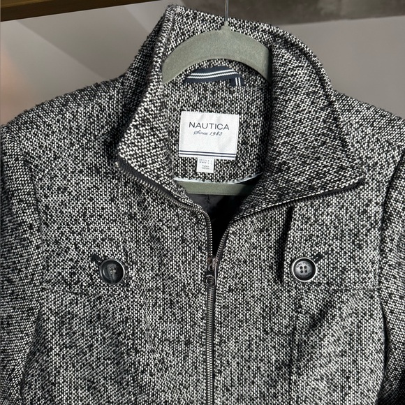 Nautica Tweed Coat Womens M Black White Houndstooth Jacket Preppy Y2K Academia - Picture 3 of 6